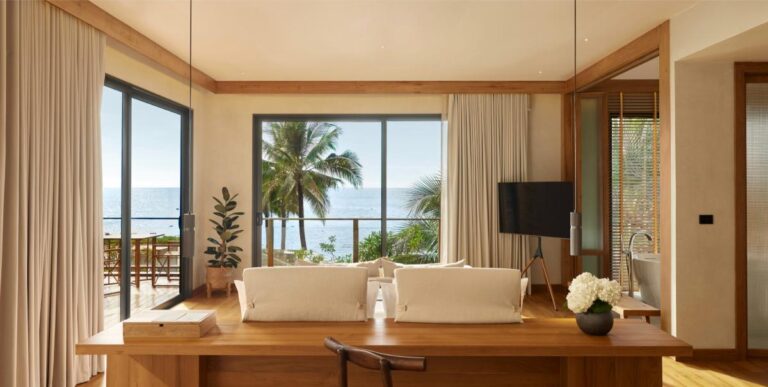 Stylish wellness bedroom with indoor plants and natural green accents