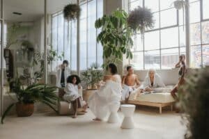 Woman relaxing in a warm pool area at Sense of Self Melbourne spa